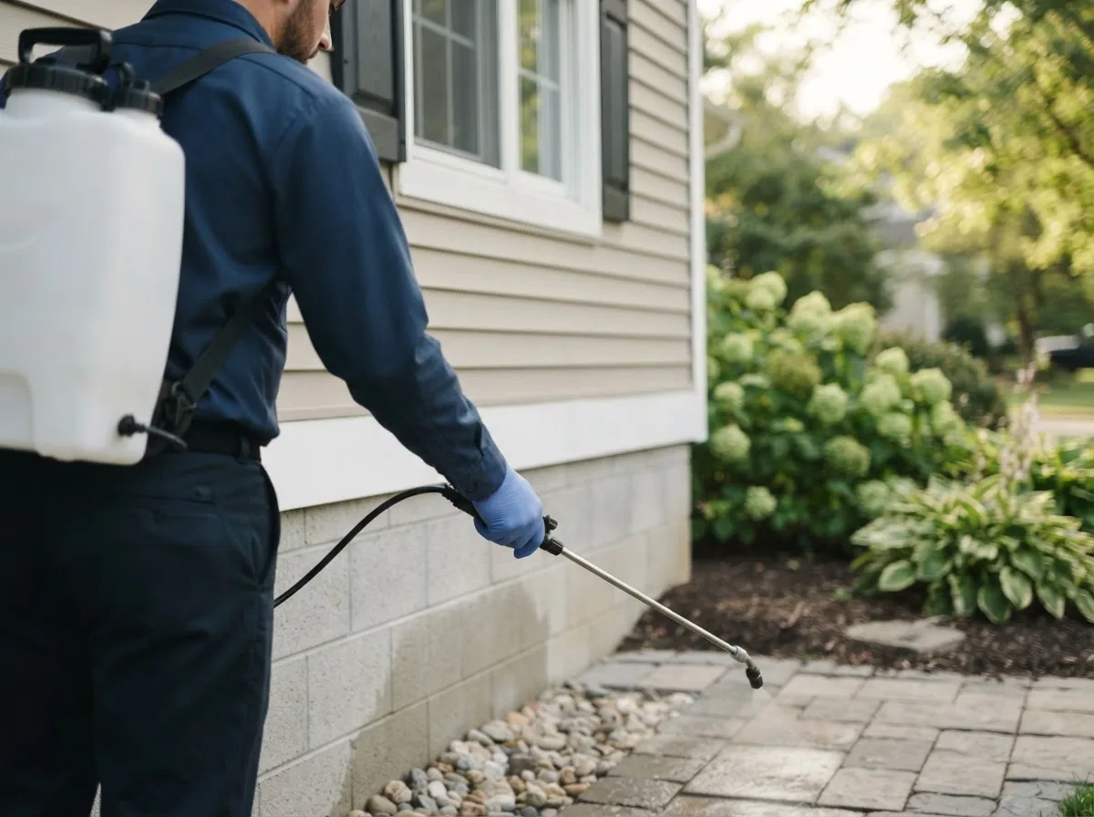 Pest control technician inspecting a home in Ladd, IL